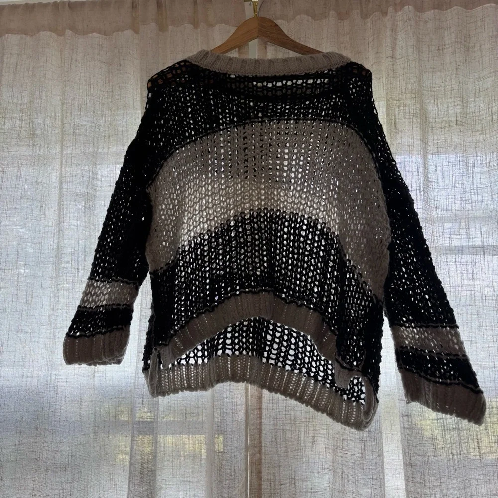Free People Monaco Stripe Open Knit Sweater - Size Medium